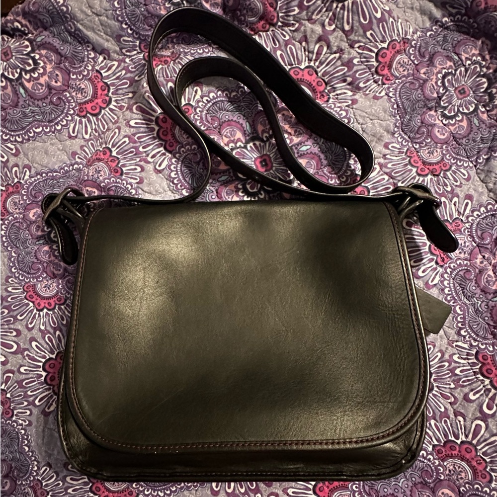 Coach 75th Anniversary Limited Edition Black/Burgundy Leather Saddle Bag